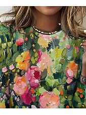 tanie koszulka w kwiaty-Koszulka damska z długim rękawem crew neck tunika kwiatowa elegancka vintage regularna codzienna na wyjście weekend nadruk armii zielony przedsprzedaż