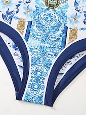 billiga One-piece-baddräkter-Dam Badkläder En bit 2 st Kjol Baddräkt Öppen rygg Magkontroll Hög midja Smal Semester Standkläder Blommig Rund Ärmlös Baddräkter