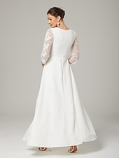 preiswerte Bodenlänge-Overalls Brautmutterkleid Elegant Juwelenhals Bodenlang Chiffon Dreiviertelarm mit Applikationen 2025