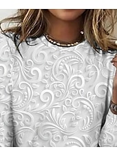 voordelige Effen t-shirt-Dames T-shirt Lange Mouw Crew Neck Lange Mouw Tuniek 3D Print Bloem Elegant Vintage Reguliere Tops Dagelijkse Uitgaan Weekend Print Pareltje Voorherfst