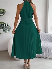 levne Jednoduché šaty-Dámské midi šaty zavinovací šaty áčkové šaty plisované šaty halter šaty dovolená dovolená volnočasové každodenní běžný střih grafické bez rukávů halter výstřih černé růžové vínové zelené letní