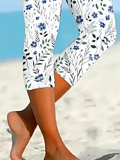 ieftine imprimare florală-Pantaloni Capri Leggings pentru Femei cu Elasticitate Ridicată Modă Fashion Îmbrăcăminte de Stradă Lungime Până la Gambe Talie Înaltă Imprimare Florală Grafică Respirabili Moale Exterior Zilnic