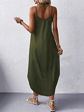 abordables vestido largo negro-Mujer Vestido Midi Vestido negro Vestido Cóctel Vestido formal Elegante Básico Sensual Diario Vacaciones Ajuste regular Plano Sin Mangas Escote en Pico Negro Vino Verde Ejército Verano