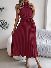 levne Jednoduché šaty-Dámské midi šaty zavinovací šaty áčkové šaty plisované šaty halter šaty dovolená dovolená volnočasové každodenní běžný střih grafické bez rukávů halter výstřih černé růžové vínové zelené letní