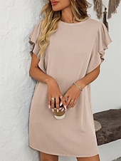 voordelige T-shirt-jurken-Dames Mini-jurk Casual jurk Mini-jurk A lijn jurk Basic Verjaardag Vakantie Werk Casual Ruim Passend Streep Katoenen stof Korte mouw Strakke ronde hals Blozend Roze Hemelsblauw Groen Khaki Zomer Lente