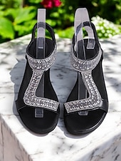 economico Sandali con zeppa-sandali con cinturino a T scintillanti per donna: sandali con zeppa comodi ed eleganti con accenti di strass, ideali per uscite informali, feste estive e occasioni speciali