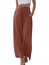 baratos Calça-Mulheres Atrevido Calças de linho de algodão chinês Moda Básico Comprimento total Cintura Média Tecido Bolsos Com Cordão Conforto Exterior Micro-Elástica Férias Rua Diário Adamascado Cinzento Escuro