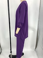 Strój weselny dla matki panny młodej elegancki casualowy dekolt w sztyfcie długość do podłogi poliester długi rękaw z koronką tanie Garnitury dla mamy-Strój weselny dla matki panny młodej elegancki casualowy dekolt w sztyfcie długość do podłogi poliester długi rękaw z koronką