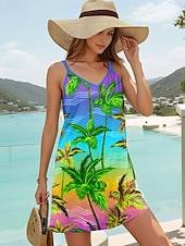 economico Abiti hawaiani-Per donna Mini abito Abito casual Mini abito Prendisole Abito estivo Informale Da mare Giornaliero Per eventi Standard Pop art A foglia Senza maniche A V Blu Estate