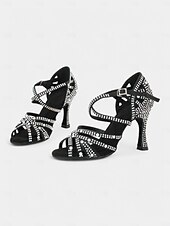 billige Sko til latindans-svarte rhinestone strappy dansesko for kvinner - stilige latinske dansesandaler med høye hæler, perfekt for dansekonkurranser og spesielle anledninger