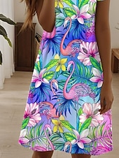olcso hawaii ruhák-Női Mini ruha hétköznapi ruha Elegáns Tropikus Hawaii Napi Normál Virágos Rövid ujjú Terített nyak Colourful Nyár