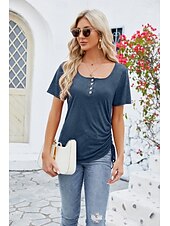 economico Magliette-Per donna Maglietta bohémien Liscio Boemia stile sveglio Moda Manica corta A farfalla Squadrata Top regolari Giornaliero Per uscire Fine settimana Tunica Nero Rosa Vino Blu Reale Viola Estate