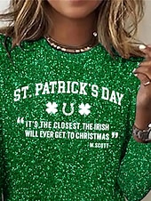 cheap St Patrick's T-shirts-St. Patrick Women's T Shirt Letter Casual Long Sleeve Crew Neck Regular Tops Daily Print Green Spring Fall