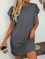 voordelige T-shirt-jurken-Dames Mini-jurk Casual jurk Mini-jurk A lijn jurk Basic Verjaardag Vakantie Werk Casual Ruim Passend Streep Katoenen stof Korte mouw Strakke ronde hals Blozend Roze Hemelsblauw Groen Khaki Zomer Lente