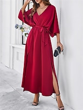 ieftine Rochie simplă-Rochie de absolvire pentru femei rochie maxi rochie de lucru rochie de petrecere casual formal manșon batwing vacanță formală petrecere regular fit grafic manșon scurt gât în V negru șampanie vin