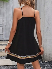 ieftine Rochii boho-Rochie Mini Femei Rochie Casual Rochie Mică Rochie De Vară Rochie Casual Vacanță Zilnic Sărbătoare Croi Regulamentar Grafic Fără Mâneci Guler În V Neagră Vară
