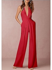 baratos vestidos de casamento casuais-Vestidos de casamento casuais sexy Hall Vestido Tuxedo Macacões Decote Halter Sem Mangas Longo em Satin Vestidos de Noiva Com Pregas