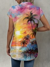 cheap Women&#039;s Vacation Tops-Women&#039;s Shirt Leaf Tree Hawaiian Tropical Hawaiian Short Sleeve Shirt Collar Regular Tops Buttons Print Rainbow Summer