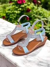 economico Sandali con zeppa-sandali con cinturino a T scintillanti per donna: sandali con zeppa comodi ed eleganti con accenti di strass, ideali per uscite informali, feste estive e occasioni speciali