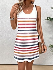 levne Pruhované a geometrické šaty-Dámské mini šaty ležérní šaty malé šaty sundress letní šaty každý den na dovolené pravidelné střih pruhy bez rukávů kulatý výstřih červené léto
