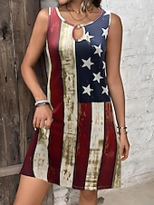  Independence Day Patriotic Women's Mini Dress Casual Dress Tank Dress Vacation Casual Vacation Daily Regular Fit Flag Sleeveless Crew Neck Red Summer