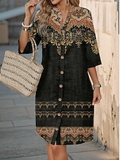 billiga Boho-klänning-Dam Mini klänning Vardagsklänning Stylish Grundläggande Ledigt Semester Dagligen Normal Blommig Grafisk 3/4 ärm V-hals Orange Sommar Vår