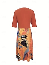 cheap Dress Sets-Women&#039;s Midi Dress Casual Dress Dress Set Swing Dress A Line Dress Stylish Casual Vacation Daily Regular Fit Graphic Half Sleeve V Neck Pink Blue Fuchsia Orange Summer