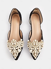 abordables Semi-formel-ballerines à bout pointu en satin noir pour femmes avec ornements en perles et cristaux – ballerines de mariée élégantes pour mariages et événements spéciaux