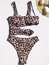 billiga One-piece-baddräkter-Kvinnors baddräkter enstyckad monokini baddräkt utan rygg magkontroll hög midja smal semester strandkläder leopard halter nack ärmlös baddräkter