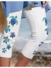 billiga Djurtryck-Damleggings capribyxor hög elastisk mode streetwear full längd hög midja havstryck termisk varm andas mjuk semester avslappnad daglig mjölkvit höst vinter vanlig passform