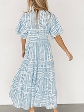 olcso Alkalmi virágos ruhák-Női Midi ruha hétköznapi ruha Boho elegáns ruhák Boho ruha Csehország Szüret Stílusos Vakáció Hétköznapi Napi Normál Csík Rövid ujjú V-alakú Fekete Világoszöld Világoskék Nyár Tavasz