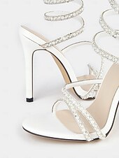 cheap Formal-Women&#039;s White Strappy Rhinestone Wrap-Around Stiletto Sandals – Luxury High Heels for Wedding &amp; Parties