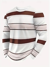 preiswerte Basic-T-Shirts-Herren T-Shirt Langarmshirt Langarm Rundhalsausschnitt Frühling &amp; Herbst Streifen Mode Designer Farbblock Urlaub Straße Ausgehen Braun Top T-Shirt für Herren