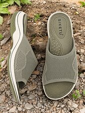 levne Pohodlné sandály-šedé sandály pro ženy – pohodlné nazouváky s otevřenou špičkou s polstrovanou podrážkou pro běžné a outdoorové aktivity