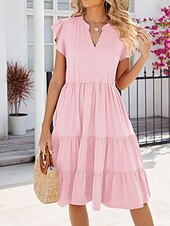 preiswerte Blumenkleider-Damen kleid lang Casual kleid Elegant Stilvoll Basic Urlaub Arbeit Casual Regular Fit Glatt Kurzarm V Ausschnitt Dunkel Braun Rosa Dunkelgrün Aprikose Sommer Frühling