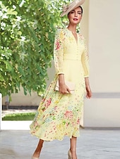 preiswerte Bodenlänge-A-Linie Brautmutterkleid Elegantes Einfaches Minimalistisches V-Ausschnitt Blumenmuster bodenlang Chiffon Langarm mit verdeckten Knöpfen Derby Kleid Renntag Kleid Hochzeitsgastkleid 2025