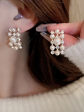 abordables Collar de mujer-Conjunto de collar y pendientes de perlas de imitación de lujo: elegante joyería nupcial bañada en oro para bodas, fiestas y eventos formales