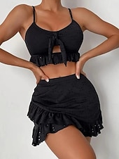 cheap 3 Pieces Bikini Set-Women&#039;s Swimwear Bikini Three Piece Skirt Swimsuit Backless Slim Vacation Beach Wear Solid Color V Neck Sleeveless Bathing Suits