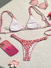 voordelige Bikinisets-Dames Zwemkleding Bikini 2 stuks String Zwempak Blote rug Slank Vakantie Strand Kleding Bloemig V-hals Mouwloos Badpakken