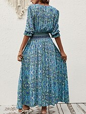 economico Abiti boho-Per donna Vestito maxi Abito casual Abito Boho a maniche lunghe Abito boho Boemia Moda Essenziale Da mare Informale Giornaliero Standard Pop art Manica a 3/4 A V Marrone rossastro Blu Estate