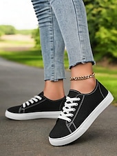 cheap Women&#039;s Sneakers-Canvas Lace-Up Sneakers for Women – Classic and Comfortable Sneakers for Everyday Wear, Perfect for Casual Outings and Weekend Adventures