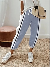 abordables Pantalon droit-Pantalons en Coton Lin pour Femmes Pantalons Amples Similaires au Lin Mode Streetwear Longueur Complète Taille Haute Imprimé Graphique à Carreaux thermique Chaud Respirant Doux Micro-élastique