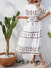 ieftine Rochii casual florale-Pentru femei Rochie Lunga Rochie Maxi Rochie casual Rochie de vară Rochie Boho Modă În aer liber Concediu Dată Fit regulat Vopsire Lungime Manșon 3/4 Guler Cămașă Negru Alb Trifoi Vară Primăvară