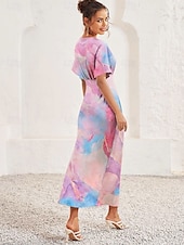 ieftine Rochii de Vacanță-Pentru femei Rochii Midi Rochie teacă Elegant Mânecă evazată Vacanță Casual Dată Fit regulat Ombre Manșon scurt În V Roz Îmbujorat Vară