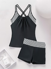 abordables Tankinis-Maillots de bain femmes maillot de bain une pièce monokini sans dos contrôle du ventre taille haute slim vacances plage maillot de bain à rayures florales halter sans manches