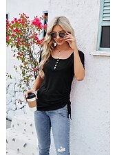economico Magliette-Per donna Maglietta bohémien Liscio Boemia stile sveglio Moda Manica corta A farfalla Squadrata Top regolari Giornaliero Per uscire Fine settimana Tunica Nero Rosa Vino Blu Reale Viola Estate