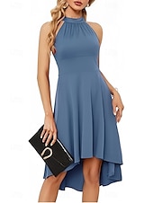 abordables Robes pour invitées de mariage-Robe A-Line pour invités de mariage Robe asymétrique à la hauteur variable sans manches col rond pour automne invité de mariage crêpe extensible avec fronces 2025