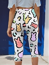 cheap Easter Bottoms-Women&#039;s Leggings Capri Pants High Elasticity Fashion Streetwear Full Length High WaistPantsEaster Animal Printing Thermal Warm Breathable Soft  Outdoor Daily White Fall Winter Regular Fit