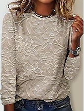 cheap Plain tee-Women&#039;s T Shirt Leopard Striped Casual Long Sleeve Crew Neck Regular Tops Daily Print Silver Sage Green Light Brown Blue Spring Fall