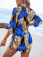 billige Ferie kjoler-Dame Mini kjole Sexy kjole Elegant kjole Elegant Normal Leopard Geometrisk Langermet V-hals Gul Rød Blå Grønn Høst